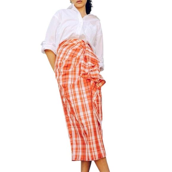 J Crew Skirt 4 Red Plaid Ruffle Pencil Midi Holiday Festive Preppy Lightweight - Picture 11 of 11